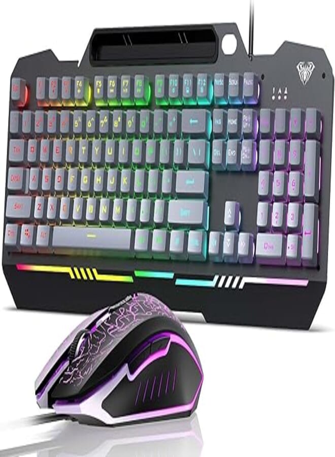 AULA Gaming Keyboard, 104 Keys Gaming Keyboard and Mouse Combo with RGB Backlit, All-Metal Panel, Anti-Ghosting, PC Gaming Keyboard and Mouse, Wired Gaming Keyboard Mouse Combo for MAC Xbox PC Gamers